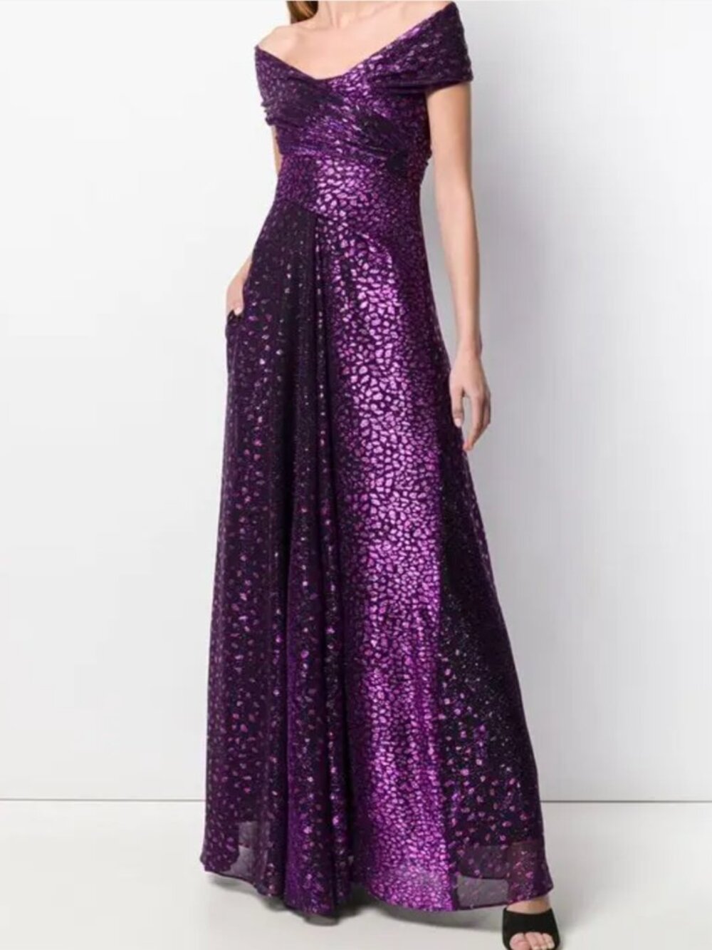 Talbot Runhof Tolinda Metallic Voile Long Dress Gown Purple
